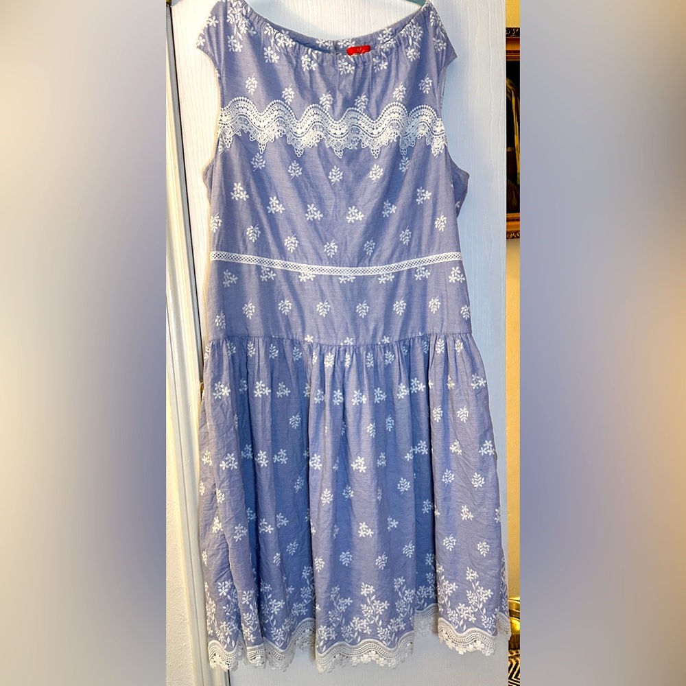 ML Monique Lhuillier Women's Sleeveless Embroidered Poplin Midi Dress Size 22 W